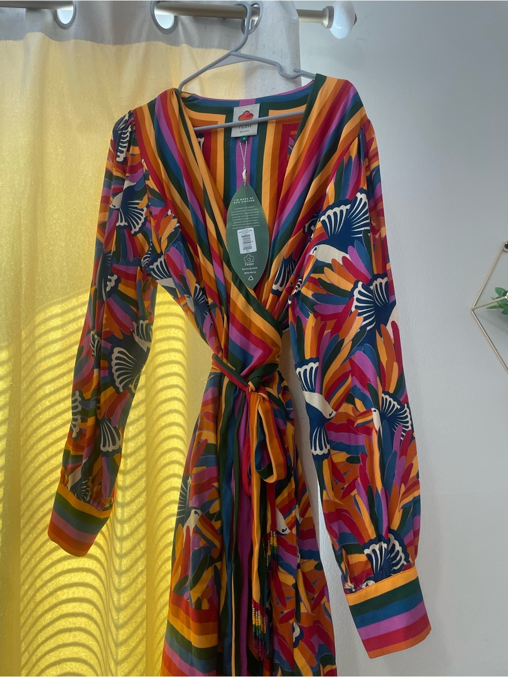 FARM Rio Multicolor Striped & Floral Wrap Dress - Yellow, Pink, Blue, Orange